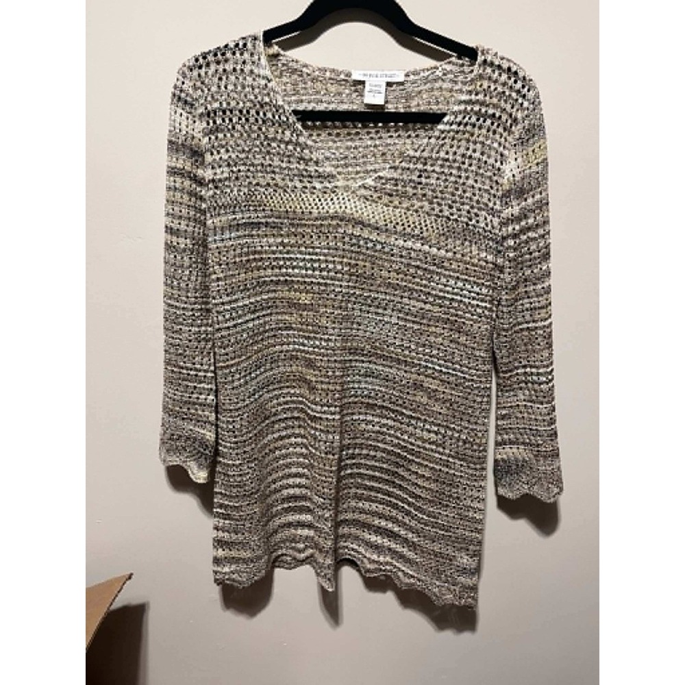 99 Jane Street Womens V-Neck Space Dye Knit Sweater Top Brown Tan Size L